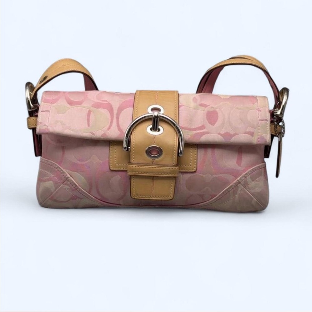 Coach Pink and Tan Buckle Shoulder Bag